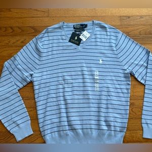 Polo Ralph Lauren men’s Pima v neck sweater new nwt baby blue size large striped